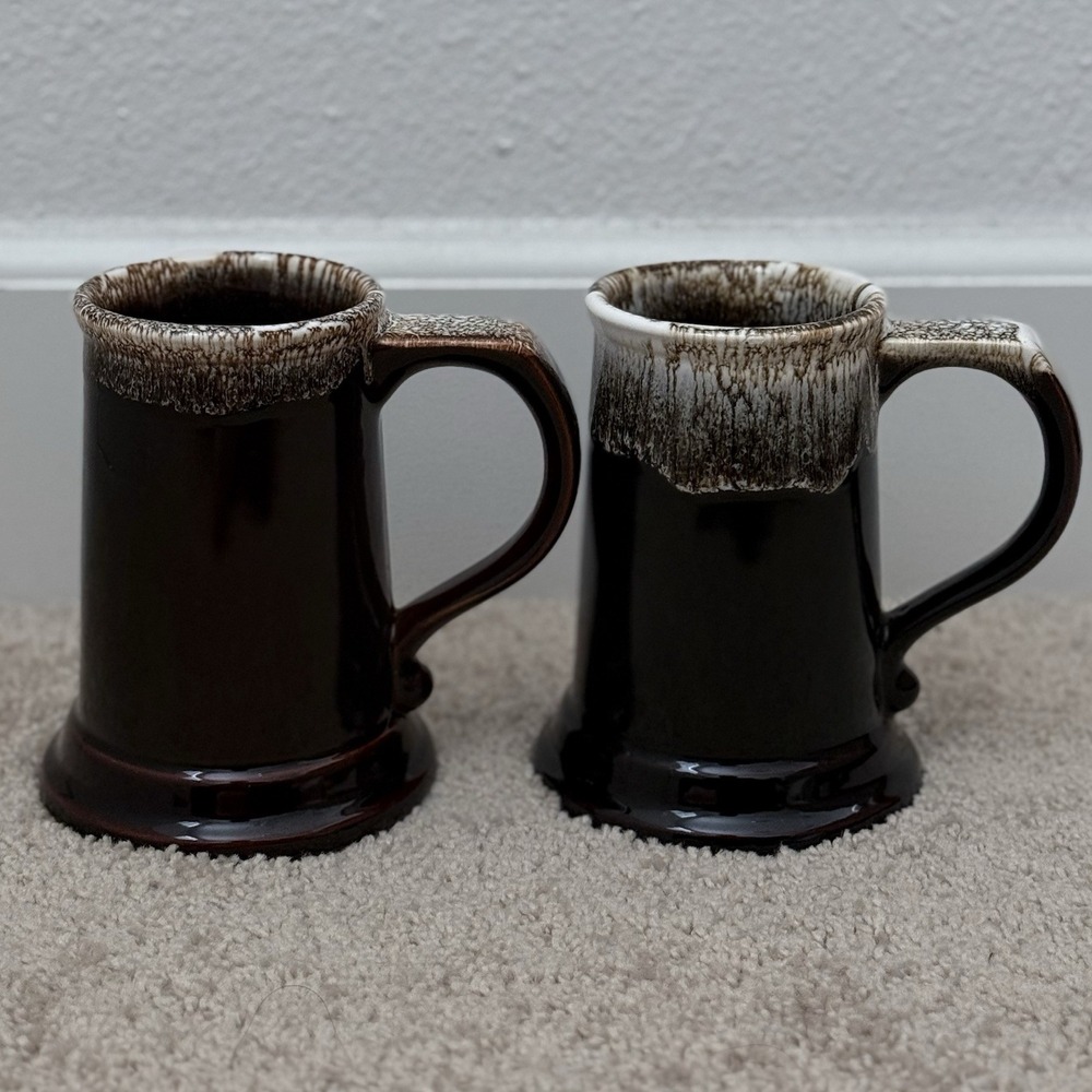 Pfaltzgraff Gourmet Brown Tankard Mug Drip 6-286 SET OF 2 RARE RETIRED